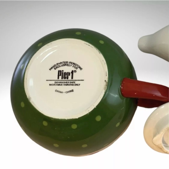 Vintage Pier 1 Christmas Tree Tea For One Stackable Teapot Set Ironstone 1990s - Picture 4 of 9